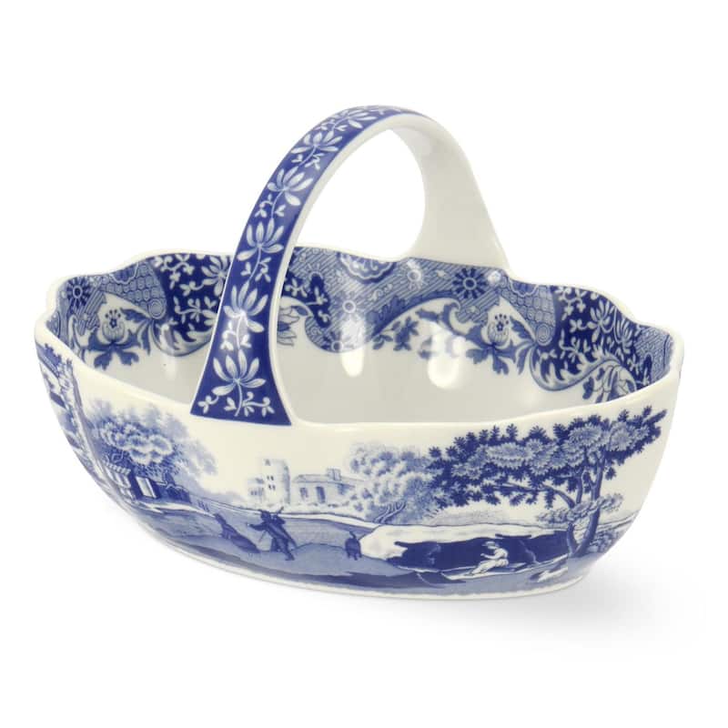 Spode Blue Italian Handled Basket - 6 inch - 6 inch - Blue & White