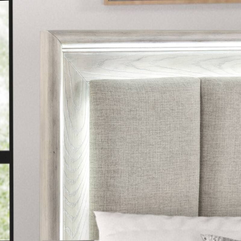 Roundhill Furniture Seluna 5-Piece Bedroom Set with Touch LED Lighting, Gray Oak Finish