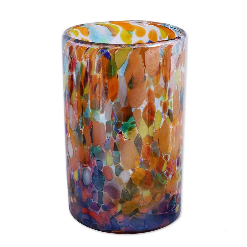 NOVICA Artisan Handblown Glass Tumblers Multicolor Mexican Tableware Recycled Water Drinkware 'Carnival'(Set Of 6)
