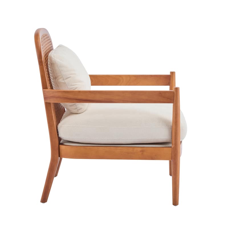 [Set Of 2] 26.6" Accent Chair With Walnut Finish Solid Wood Frame And Rattan Backrest,Comfy Armchairs