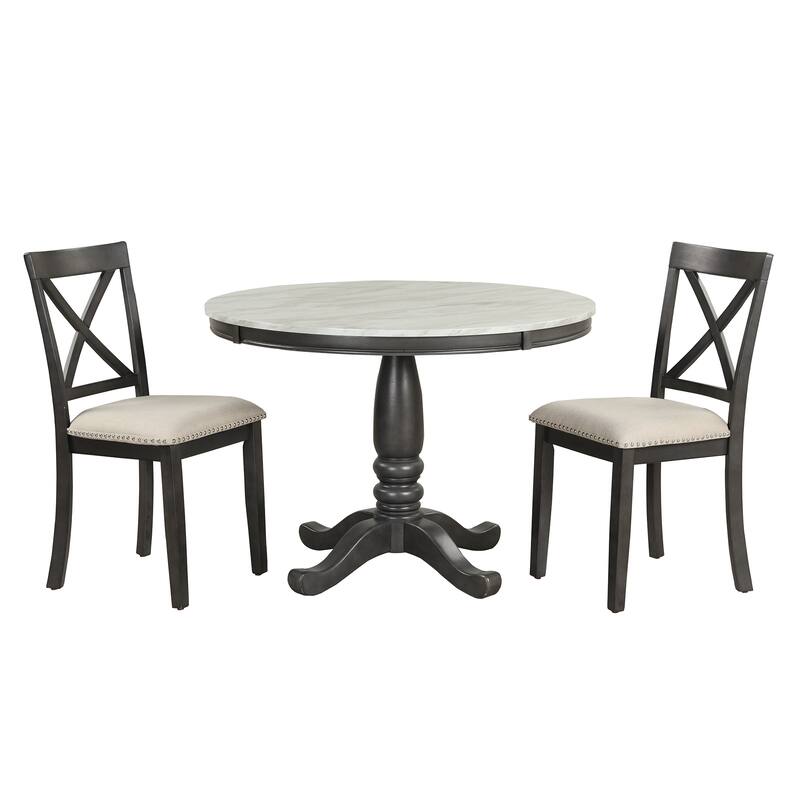 Stylish Round Wooden Dining Table with Four Wooden Chairs, 5-Piece Kitchen Table and Chair Set for Apartment