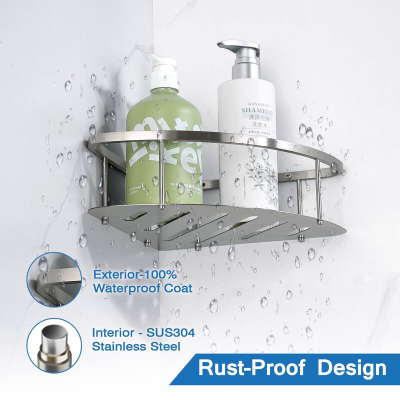 304 Stainless Steel Wall Mounted Corner Shower Caddy Corner Storage Shelf Shower Basket