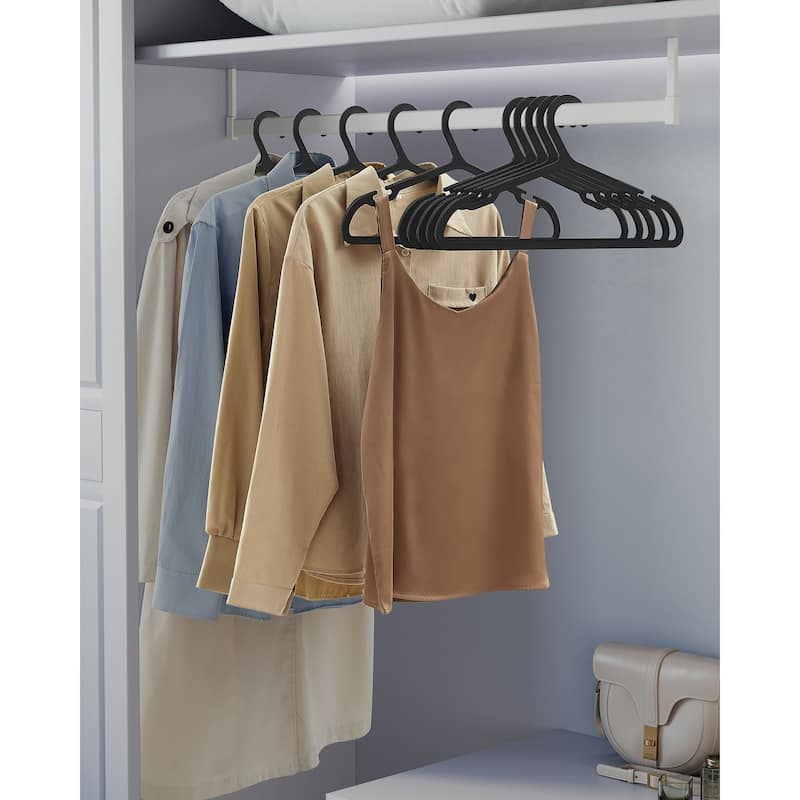 50 Slim Plastic Hangers with Shoulder Notches and Non-Slip Ridges for Closet Organization and Storage - 16.4"L x 0.16”W x 8.3"H