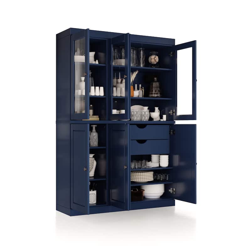 Palace Imports 100% Solid Wood China Pantry with Glass or Solid Wood Doors and 2-Drawers - 48.5" x 71.5"