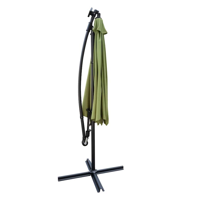 10ft Outdoor Patio Umbrella Solar LED Sun Shade Market W/ Crank & Base