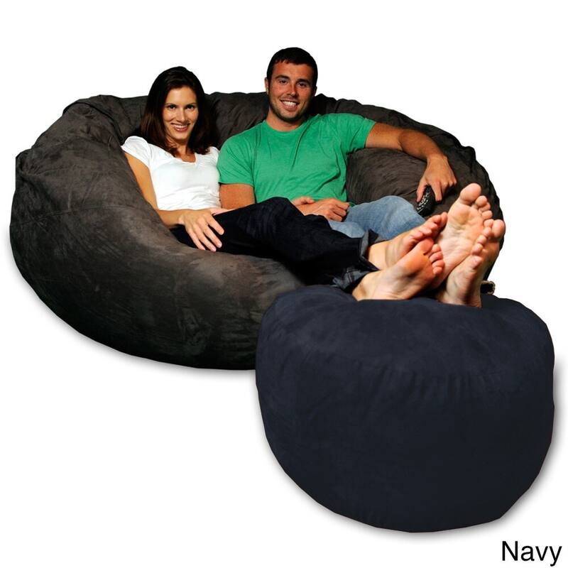 Memory Foam Ottoman Only, Soft and Comfy MicroSuede Bean Bag Ottoman for Adults and Kids - Navy Micro Suede