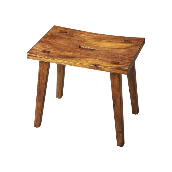 Modern Rectangular Solid Acacia Wood Stool in Loft Finish - Light Brown