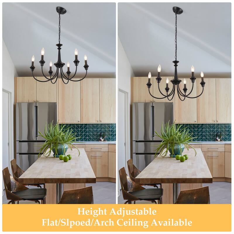 6-Light Modern Chandelier , Farmhouse Candle Chandelier for Dining Room Living Room Bedroom Kitchen - W24.4"x H15.55"