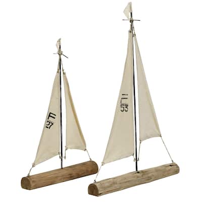 Hendrik - Set of Two - Natural Wood, Metal, and Painted Canvas Sail Boats