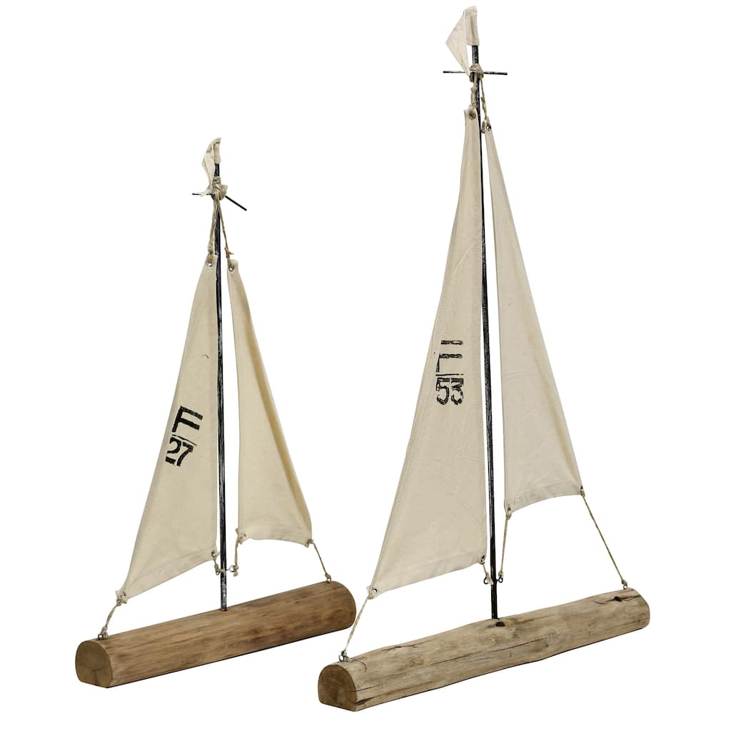 Hendrik - Set of Two - Natural Wood, Metal, and Painted Canvas Sail Boats