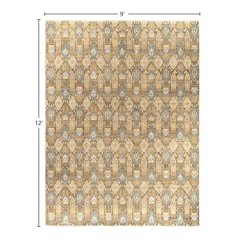 Ikat One-of-a-Kind Hand-Knotted Area Rug - Brown, 9' 0" x 12' 0" - 9' 0" x 12' 0"