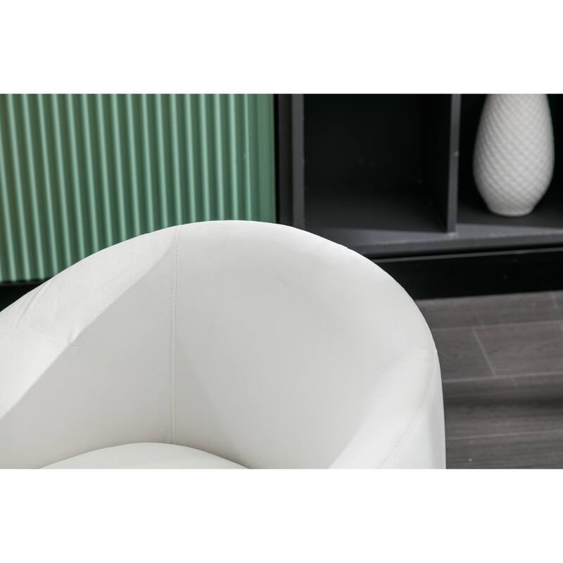 White Velvet Modern 25.6" Upholstered Swivel Barrel Chair with Black Powder Coating and Metal Ring