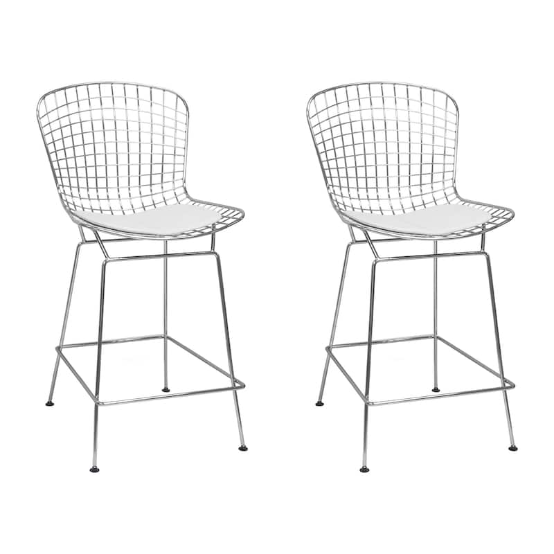 Mid Century Modern Chrome Wire Bar Stool (Set of 2) - White
