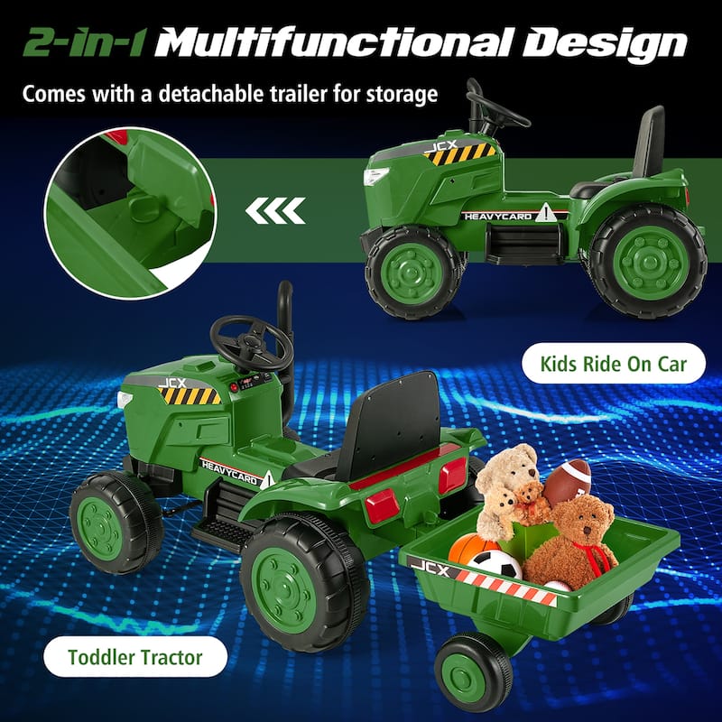 Gymax 2-in-1 Electric Toy Car 12V Kids Ride On Tractor w/ Trailer