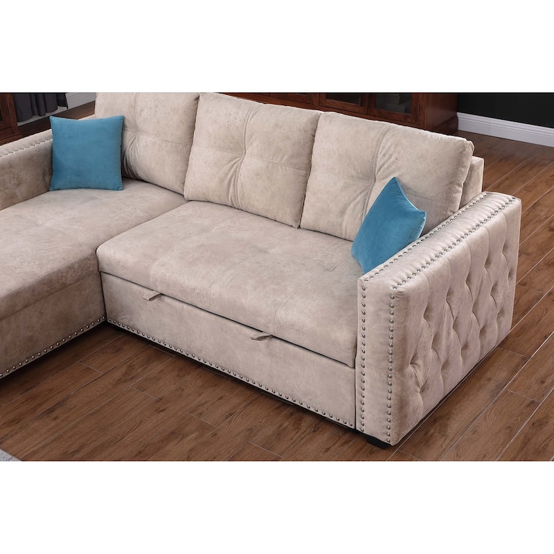 Classic and Cozy L-shape Pull-out Sleeper Sectional Sofa