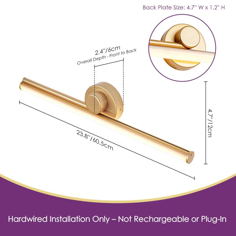 1-Light 23.8" W Modern Black/Gold Linear Metal Dimmbale Integrated LED Bathroom Vanity Mirror Light/Picture Light