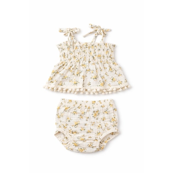 slide 1 of 1, Laurenza's Baby Girls Two-Piece Floral Smocked Outfit Set 12-18 Months