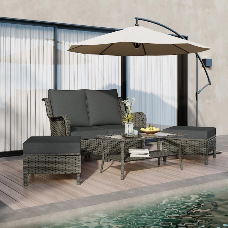5 Pieces Outdoor Rattan Patio Furniture Set