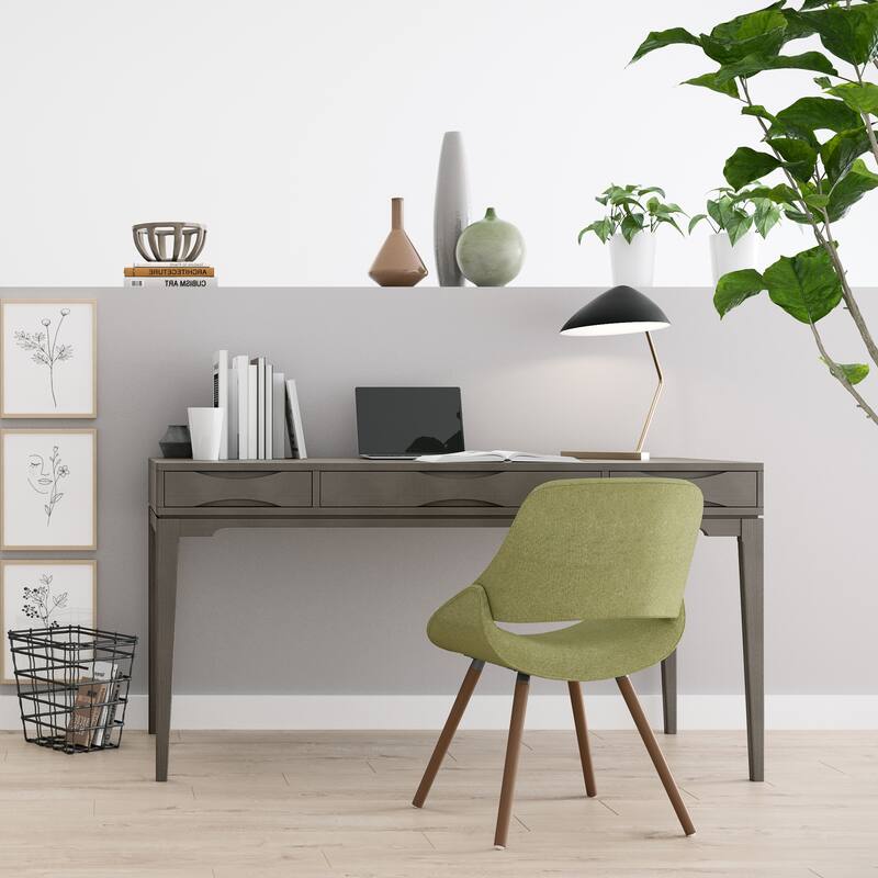 WYNDENHALL Pearson SOLID HARDWOOD Mid Century Modern 60 inch Wide Writing Office Desk - Farmhouse Grey