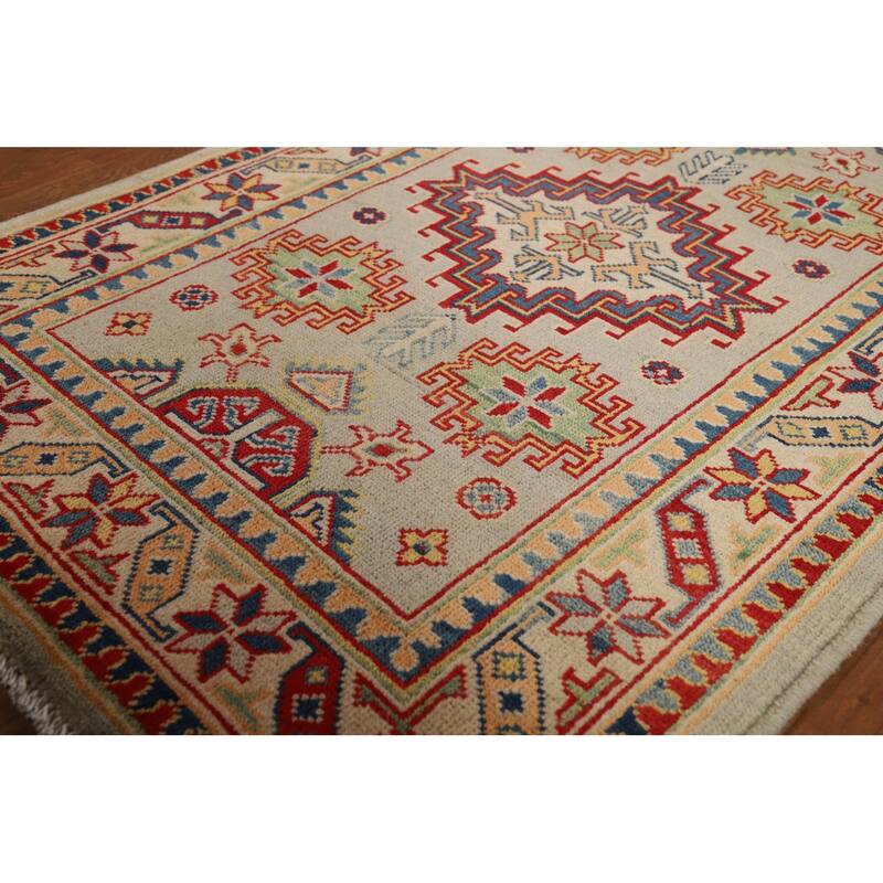 Geometric Kazak Foyer Rug Hand-Knotted Wool Carpet - 2'9"x 4'0"
