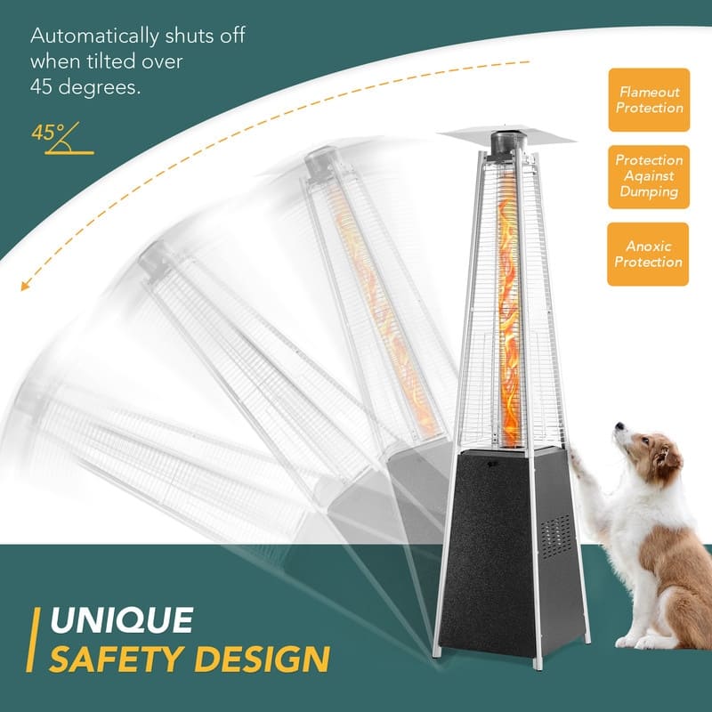 Pamapic 42,000 BTU Outdoor Pyramid Flame Patio Heater with Cover, Wheels