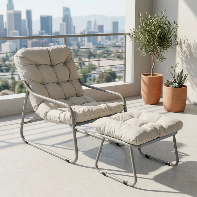 Outdoor Papasan Lounge Chair with Ottoman and Cushion for Patio Balcony Porch Deck - 1 Chair + 1 Ottoman