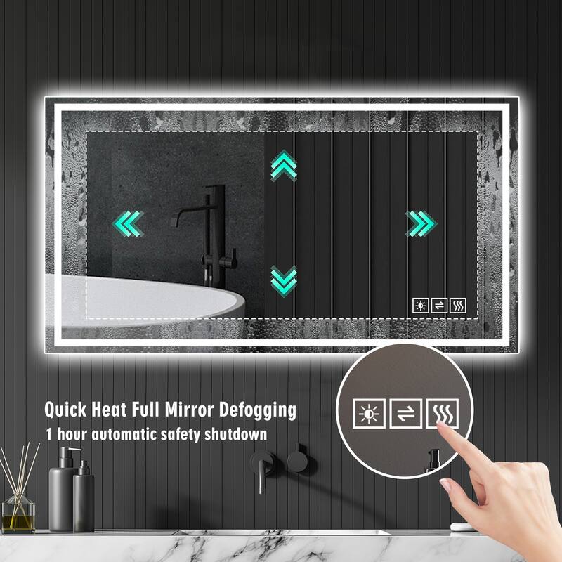 48×24 Inch Anti-Fog LED Bathroom Mirror with Modern Straight-Edged Design, 3 Color Dimmable Lighting, Horizontal/Vertical
