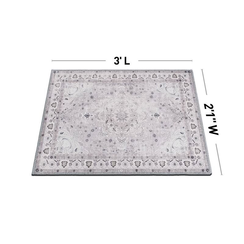 Transitional Medallion Machine Washable Area Rug
