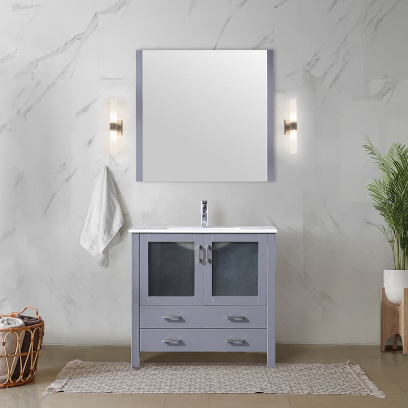 Volez Bath Vanity, White Ceramic Top and Mirror