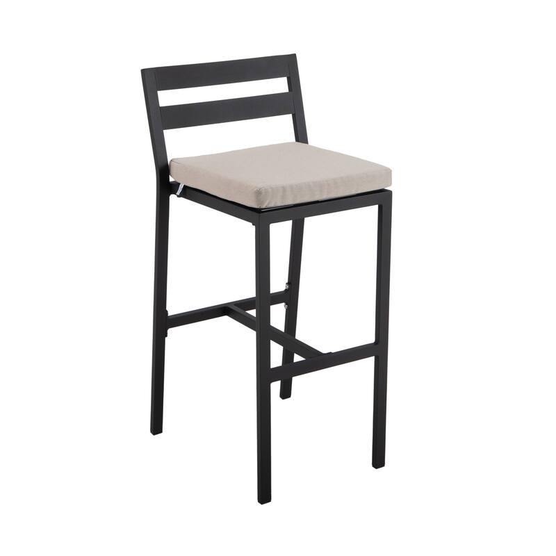 7-Piece Outdoor Patio Bar Height Dining Set in Aluminum with Rectangular Fire Pit Table and 6 Barstool