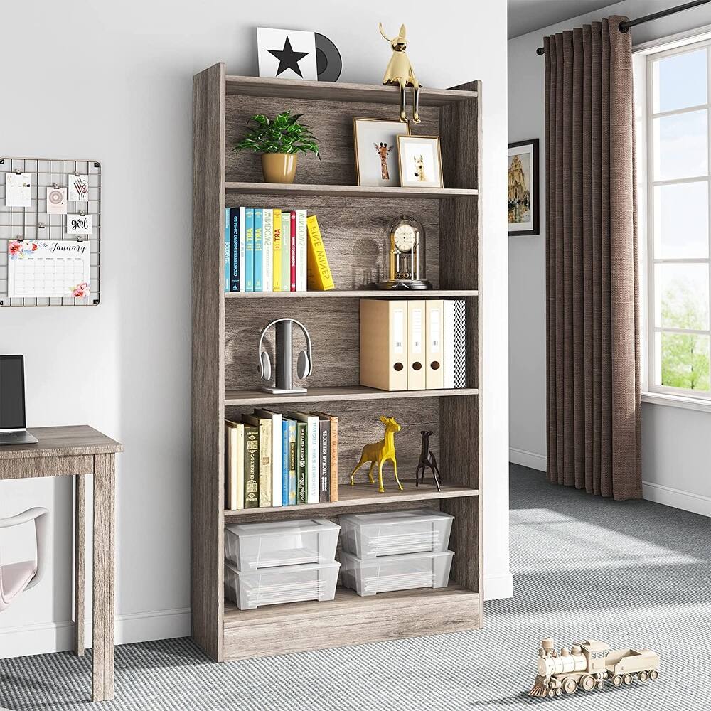 72-inch Bookcase, Modern 6-Tier White Bookshelf, Wood Display Shelf