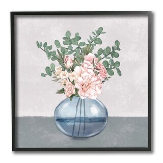 Stupell Pink Rose Bouquet in Soft Blue Vase Framed Wall Art - Grey ...