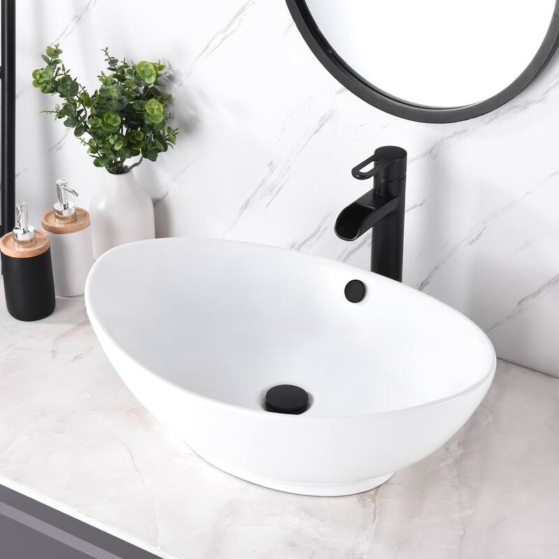 Luxier CS-004 Oval Bathroom Ceramic Vessel Sink Art Basin in White