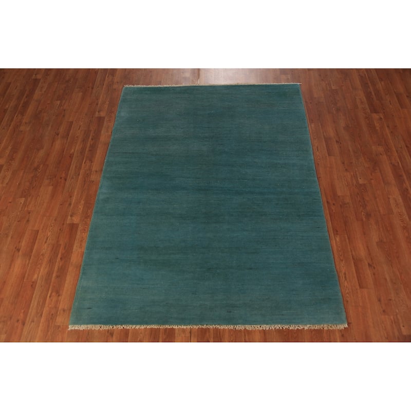 Teal Blue Gabbeh Modern Area Rug Handmade Wool Carpet - 5'0" x 6'8"