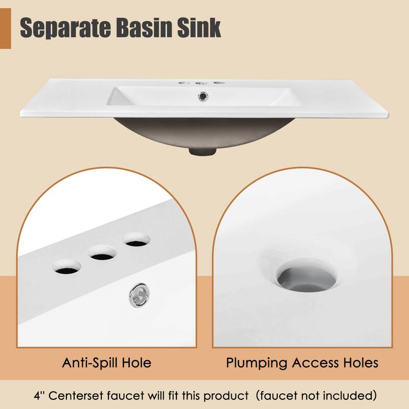 36"Freestanding Bathroom Vanity with Ceramic Sink and Mirror Cabinet