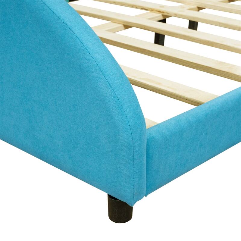 Platform Bed w/Cloud-Shaped Headboard&Embedded Light Stripe,Frame Ded