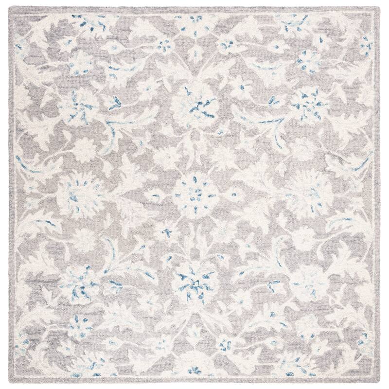 SAFAVIEH Handmade Micro-Loop Utta Wool Rug - 5' Square - Grey/Ivory