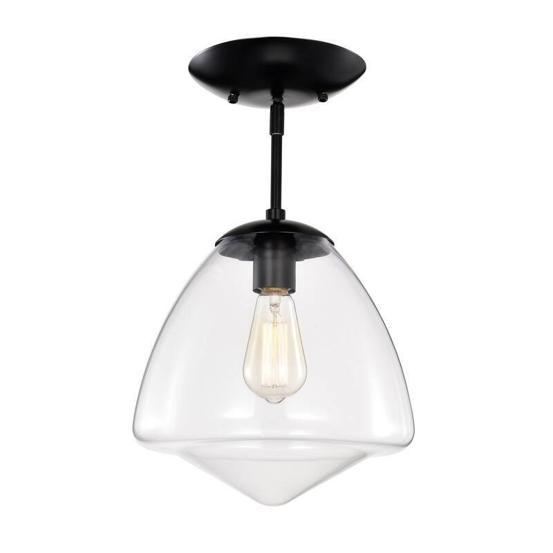 Zylo Semi-Flush Mount Metal Ceiling Lamp with Clear Glass Shade - Matte-Black
