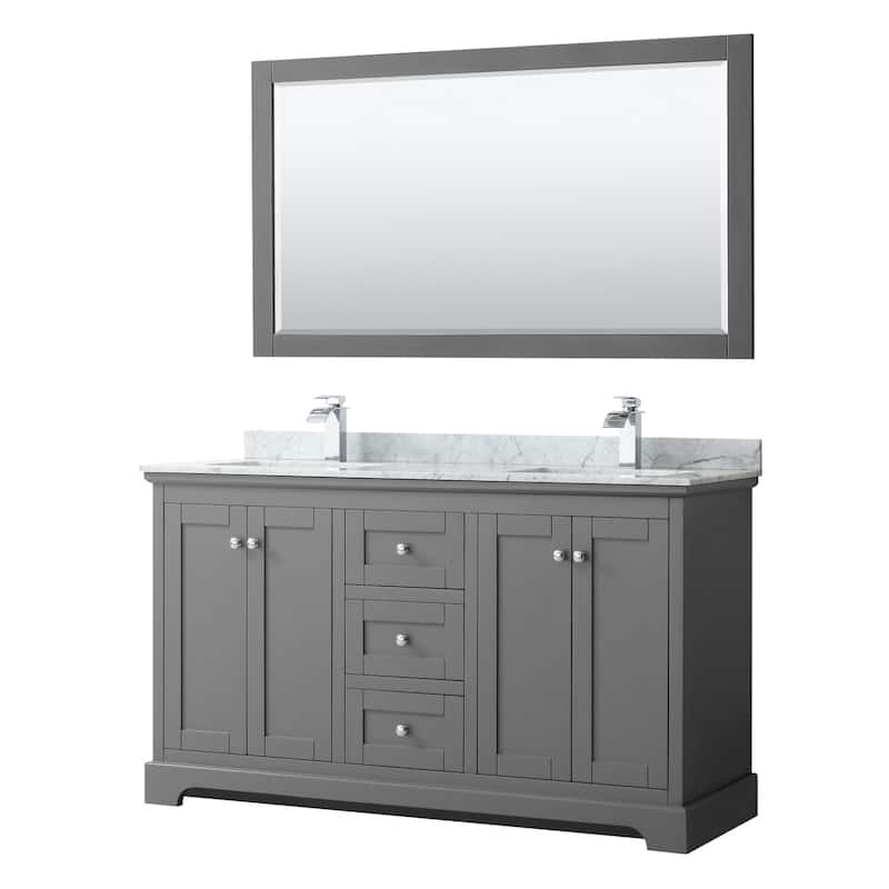 Wyndham Collection Avery 60" Free Standing Double Basin Vanity Set - Dark Gray / White Carrara Marble Top / Polished - Steel Finish