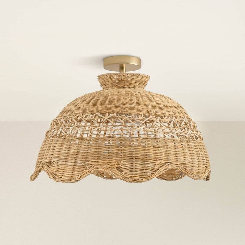 Le Perle Rattan Flush Mount Rattan Natural Handwoven Ceiling Light for Bedroom or Hallway in Farmhouse, Boho, Country Style