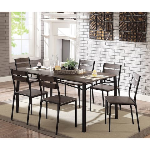 7 Piece Dining Table Set in Antique Brown and Black Finish