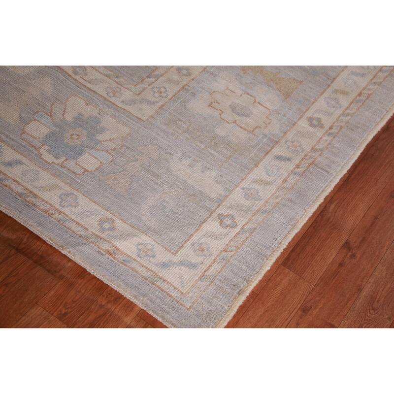 Hand Knotted Oriental 100% Wool Carpet Transitional All-Over Greys & Charcoal Oushak Area Rug - 14' 0'' X 10' 2''