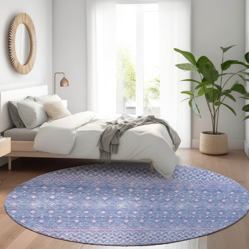 Machine Washable Indoor/ Outdoor Chantille Morrocan Boho Rug - Sky - 8' x 8'