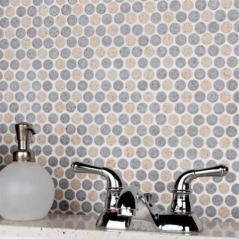 Merola Tile Hudson Penny Round Matte Cookies and Cream 12" x 12.63" Porcelain Mosaic Tile