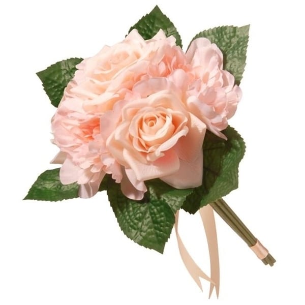 National Tree RAS-7555RPE-1 12.2 in. Mixed Peach Rose & Peony Bouquet