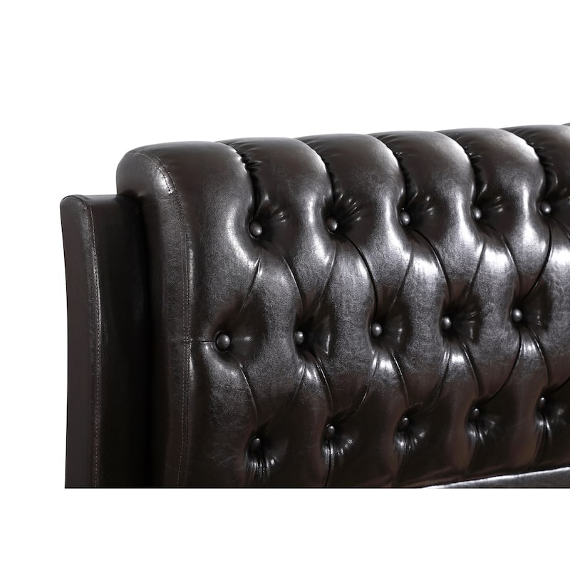 Twin Bed Frame, Dark Brown Faux Leather Platform Bed, Modern Bedroom Furniture