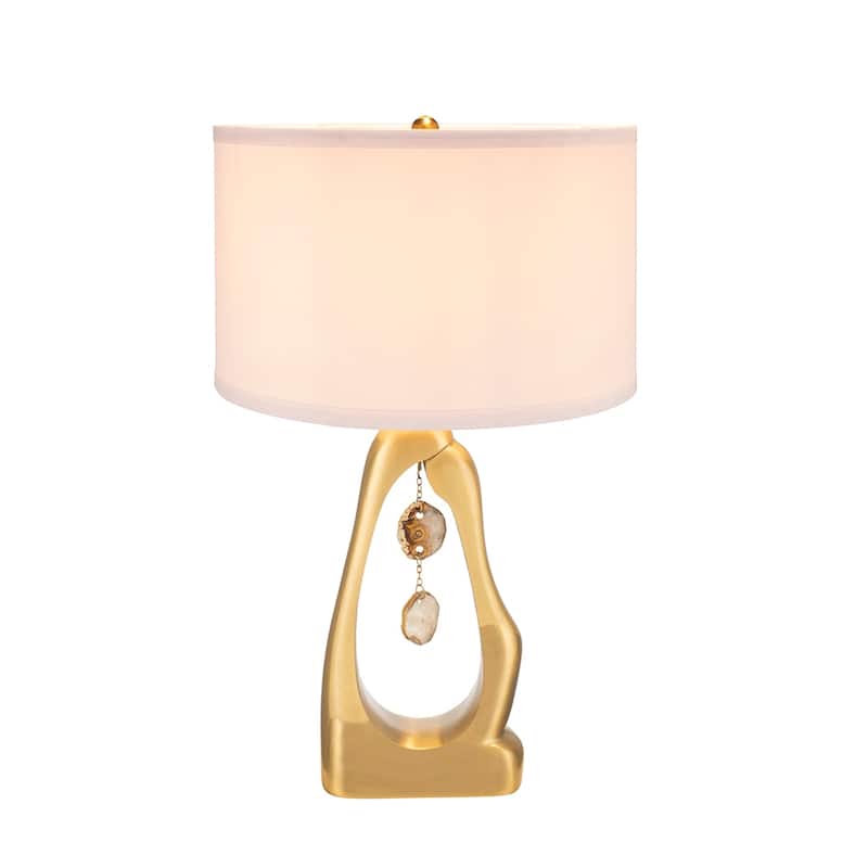 D16x27.5" Gold Geode Shaped Table Lamp with White Drum Shade