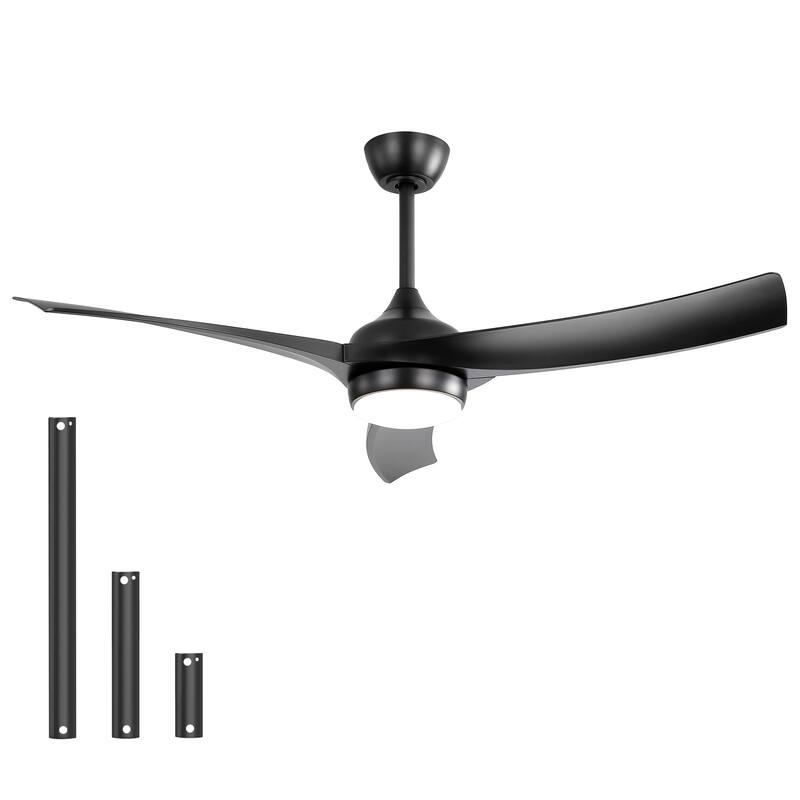 52 Inch Modern Black Ceiling Fan with 18W LED Light and Remote Control 3 ABS Blades DC Motor for Bedroom Living Room