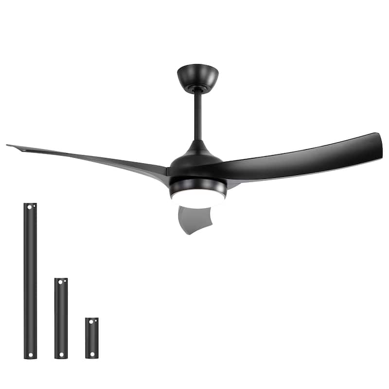 52 Inch Modern Black Ceiling Fan with 18W LED Light and Remote Control 3 ABS Blades DC Motor for Bedroom Living Roon - Black