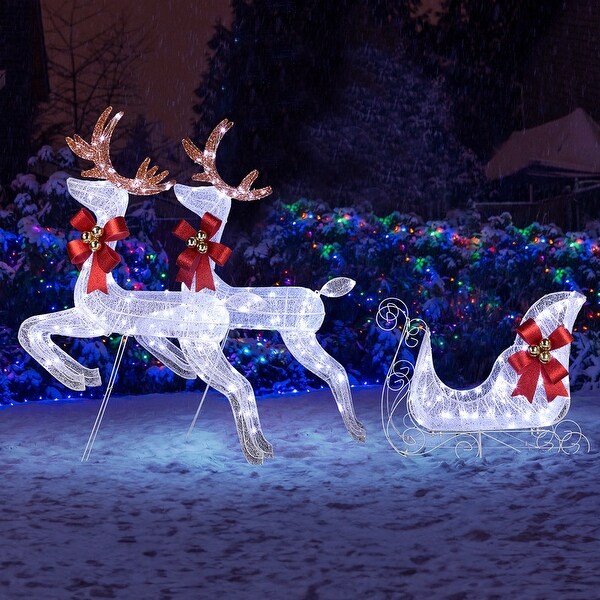 3 Piece Lighted Set of 2 Reindeer Sleigh Christmas Decoration On Sale Bed Bath Beyond 41914570